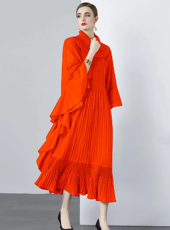 Bat Sleeve Oversized Pleat Dress Date night unclassified dresses