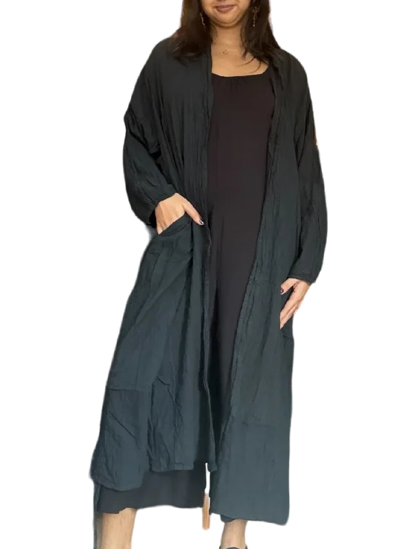 Black Cotton Voile Drawstring Cardigan Embroidered unclassified dresses