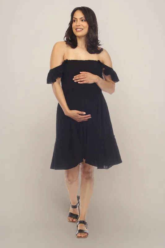 Black Off the Shoulder Maternity Smock Dress Embroidered unclassified dresses