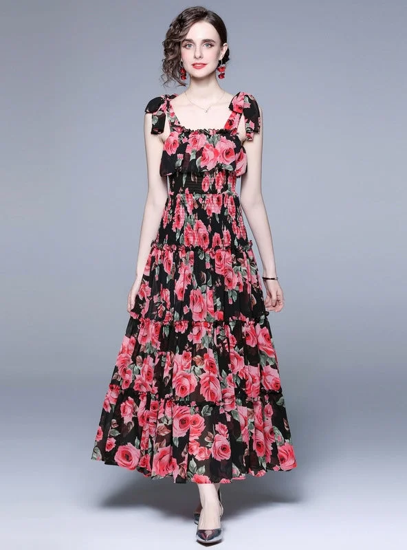 Black Retro Rose Sling Dress Sleeveless unclassified dresses