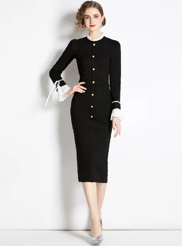 Black Retro Trumpet Sleeve Dress Elegant unclassified dresses