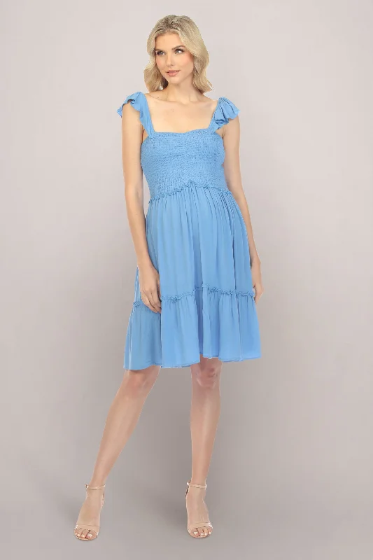 Blue Off the Shoulder Maternity Smock Dress Tulle unclassified dresses