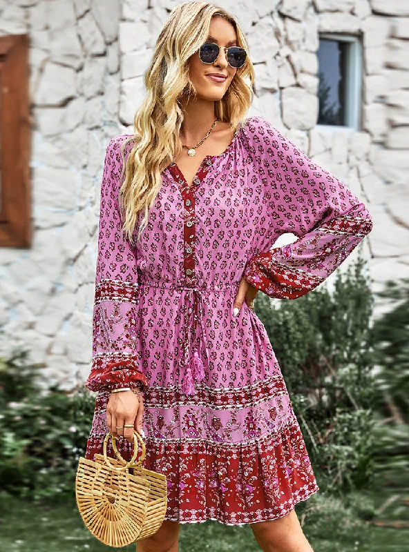 Bohemian Leisure Holiday Print Dress Wrap floral dresses