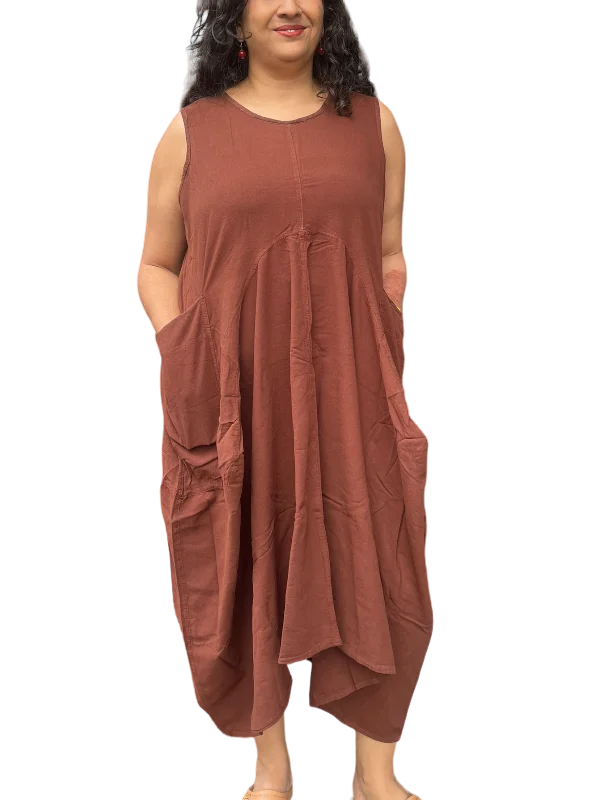 Brown Cotton Parachute Dress with Pockets Holiday unclassified dresses