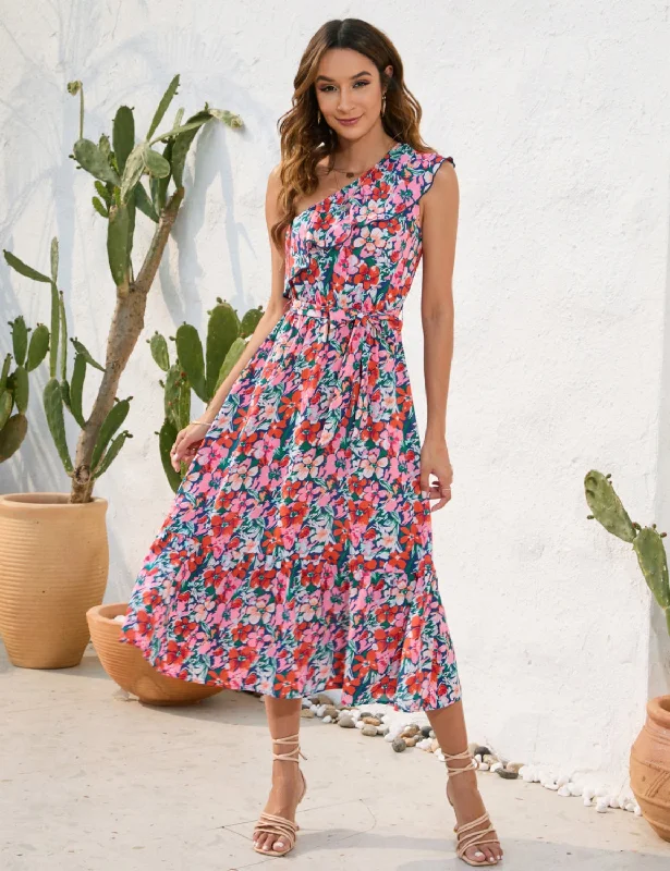 Casual Printed One Shoulder Dress Flowy floral dresses