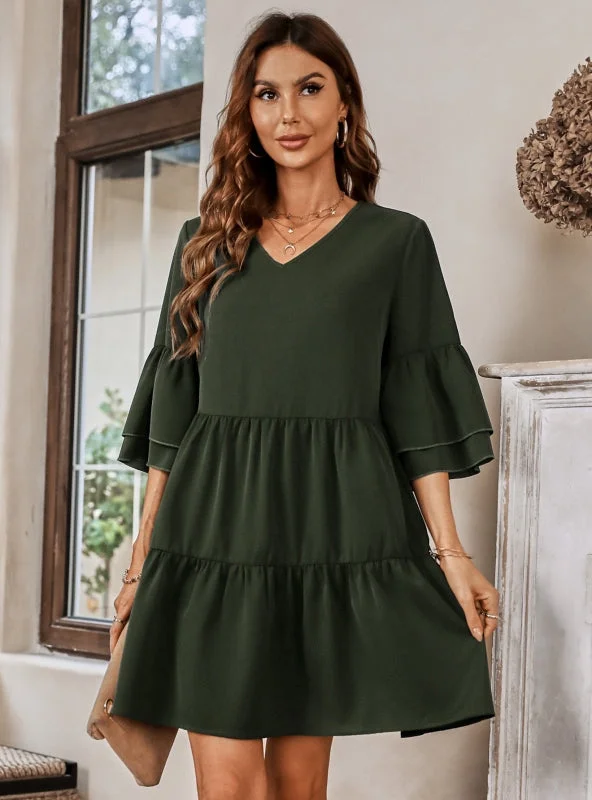 Casual V-neck Solid Color Loose Dress A-line unclassified dresses