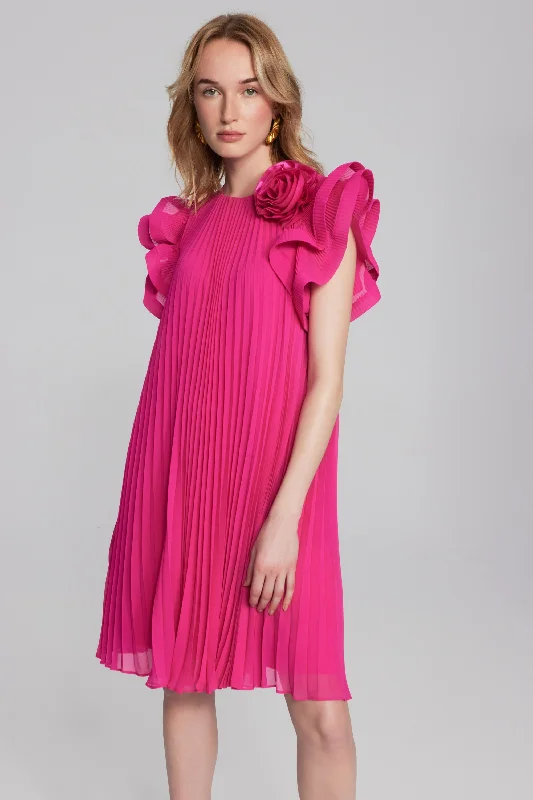 Chiffon Pleated Dress with Organza Flower Detail Beach unclassified dresses