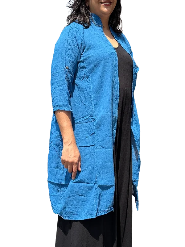 Deep Sky Blue Cotton Voile Cardigan Beaded unclassified dresses