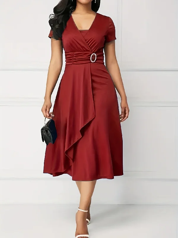 Elegant Skinny Rhinestoned Dress, Asymmetrical Hem Tie Waist Dress Trendy unclassified dresses