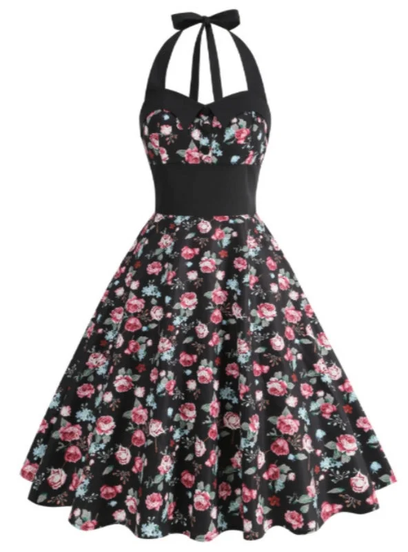 Floral Printed Retro Halter Dress Cheap floral dresses