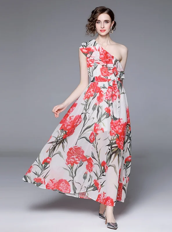 Flounce Sea Side Holiday Printed Chiffon Dress Formal floral dresses