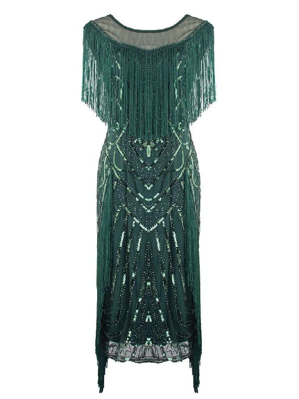 Green Gatsby Glitter Fringe 1920s Flapper Dress Flowy unclassified dresses