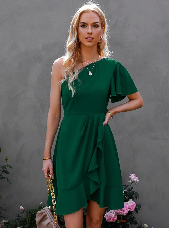 Lotus Leaf One-shoulder Evening Dress Velvet unclassified dresses