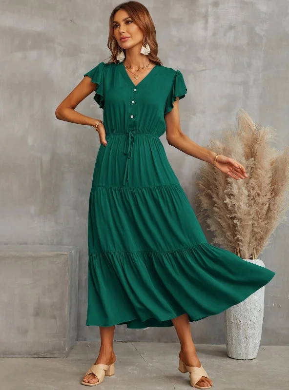 Lotus Leaf Sleeve V-neck Big Swing Dress Lightweight unclassified dresses