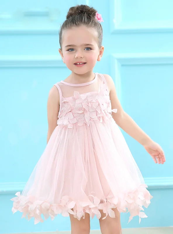 Mesh Girls Clothes Pink Applique Princess Dress Halter unclassified dresses