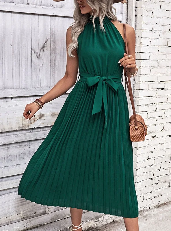 Mid-length Pleated Halter Dress Unique unclassified dresses