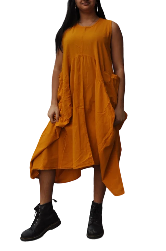 Mustard Cotton Parachute Dress with Pockets Boho unclassified dresses