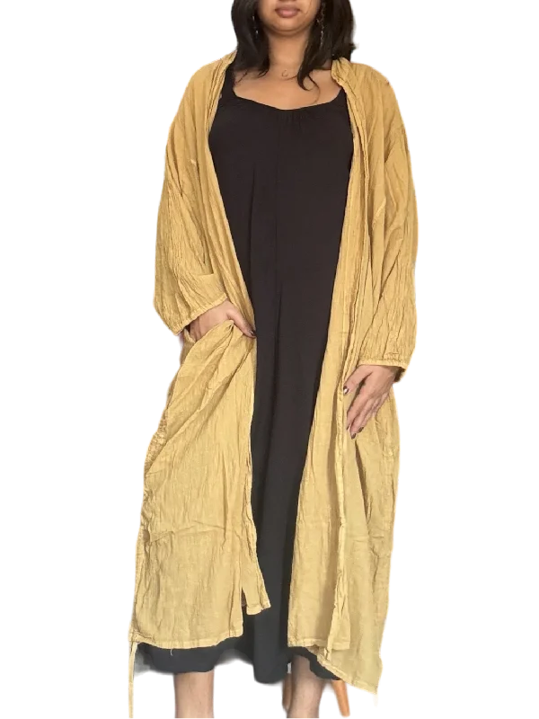 Ochre Cotton Voile Drawstring Cardigan Dark color unclassified dresses