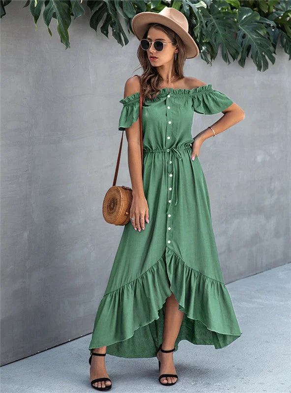 Off Shoulder Women Strapless Backless Ruffle Dress Silk unclassified dresses