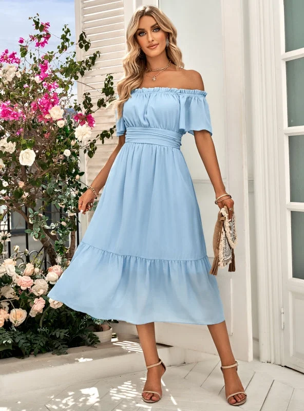 Off the Shoulder Solid Color Dress One-shoulder unclassified dresses