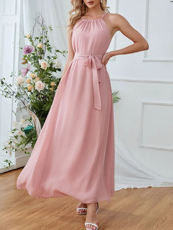 Pink Chiffon Halter Sleeveless Dress Metallic unclassified dresses