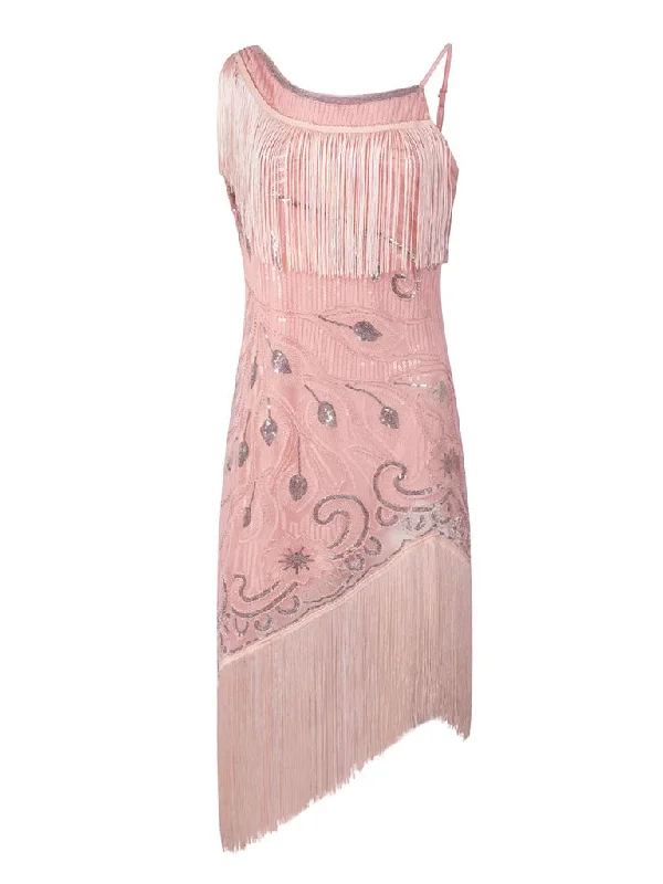 Pink Sweet Gatsby Glitter Fringe 1920s Flapper Dress Casual chic unclassified dresses