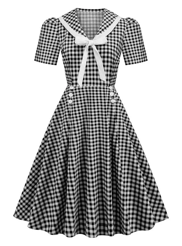 Plaid Stitching Hepburn Retro Dress Winter unclassified dresses