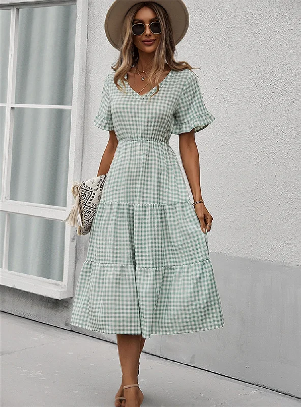 Plaid Temperament Big Swing Dress Breathable unclassified dresses