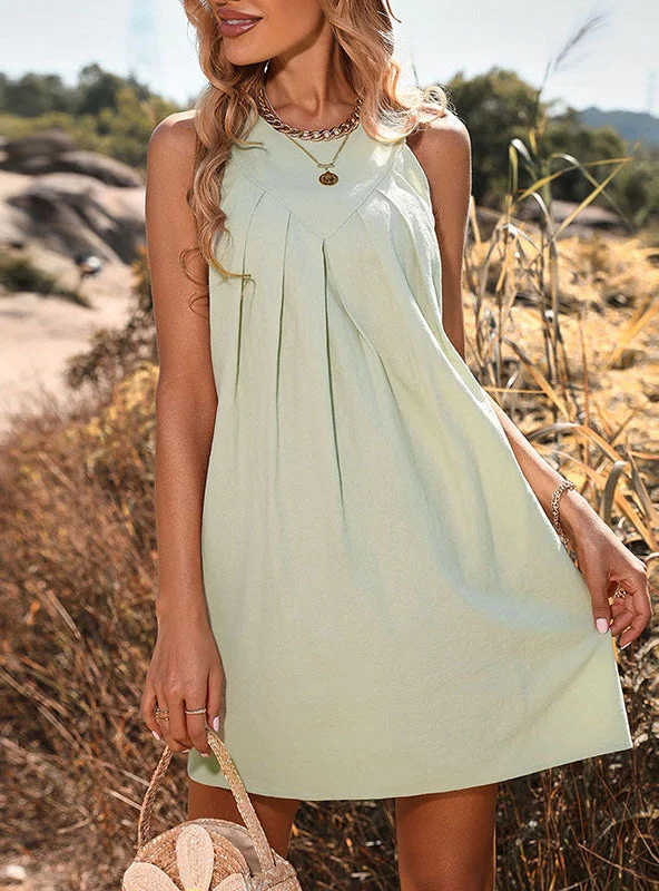 Pleated Cotton Linen Sleeveless Vest Dress Casual chic unclassified dresses