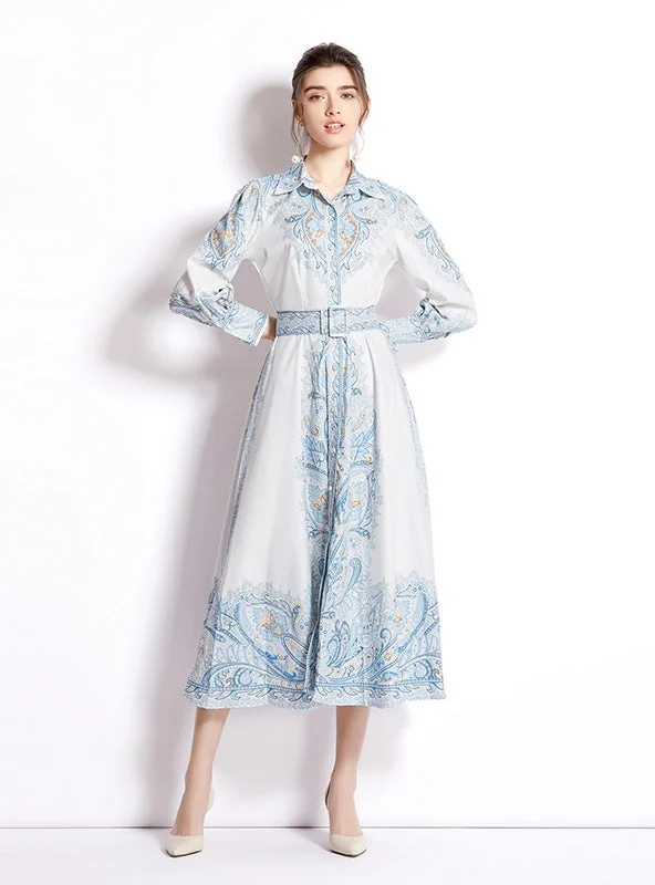 Printed Long Sleeve High Waist Slim Dress Minimalist floral dresses