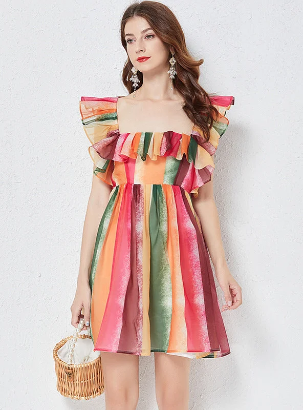 Rainbow Yarn Square Collar Backless Dress Plus size unclassified dresses