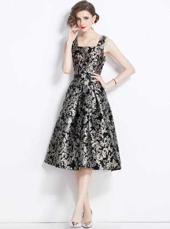 Retro Jacquard Sleeveless Slim Dress Festival unclassified dresses