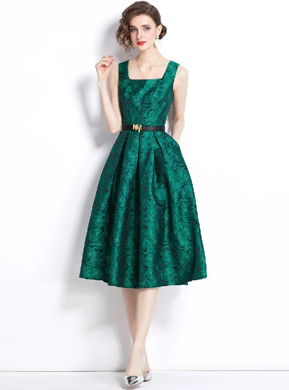 Retro Jacquard Sleeveless Slim Dress Lounge unclassified dresses