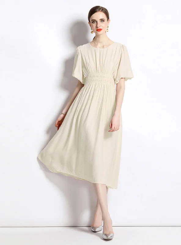 Round Neck Bubble Sleeve Dress Color block unclassified dresses