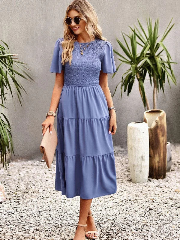 Round Neck Holiday Slim Waist Dress Vacation unclassified dresses