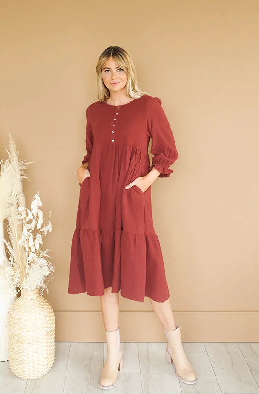 Sandra Burnt Red Dress - MCO - Maternity Friendly - FINAL SALE Flowy unclassified dresses