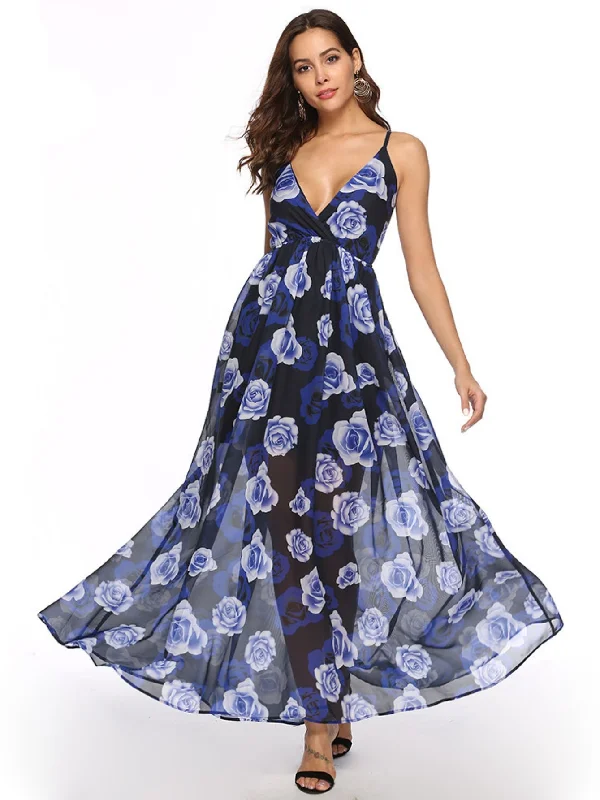 Sexy Backless Chiffon Printed Big Swing Dress Must-have floral dresses for this season