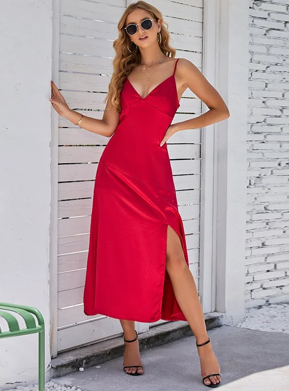 Sexy Backless Slit Sling Red Dress Graduation unclassified dresses