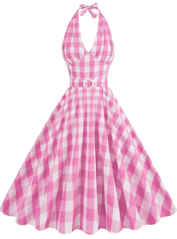 Sexy Deep V-neck Check Retro Dress Vacation unclassified dresses