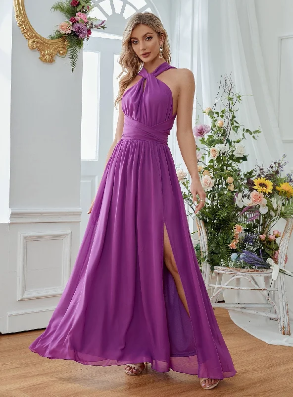 Sexy Purple Halter Chiffon Dress Gothic unclassified dresses