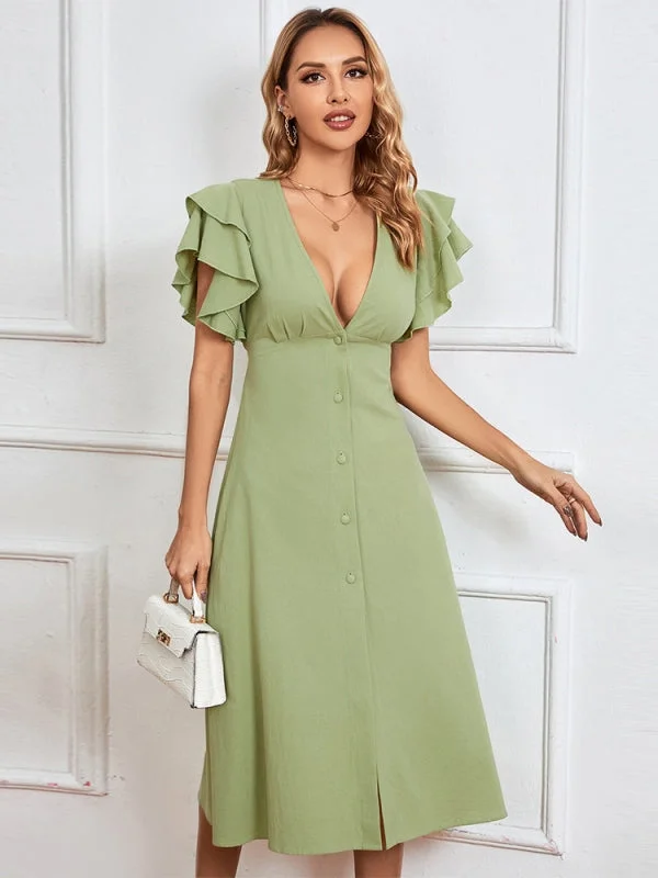 Sexy V-neck Backless Mid-length Dress One-shoulder unclassified dresses