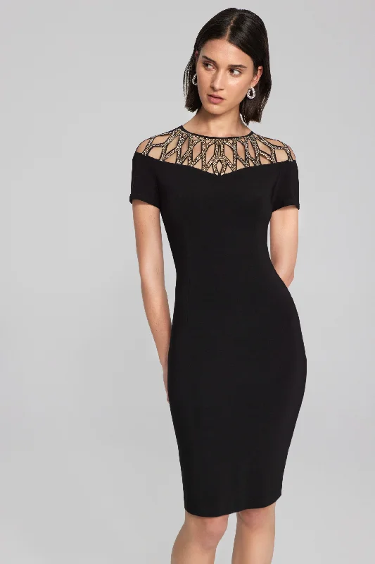 Silky Knit Sheath Dress With Embellished Neckline Spring unclassified dresses