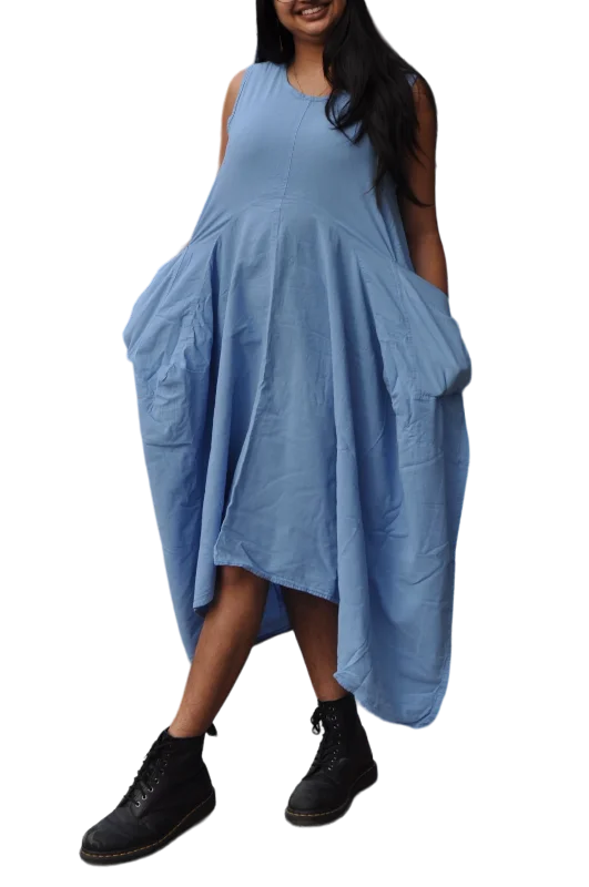 Sky Blue Cotton Parachute Dress with Pockets Sequin unclassified dresses