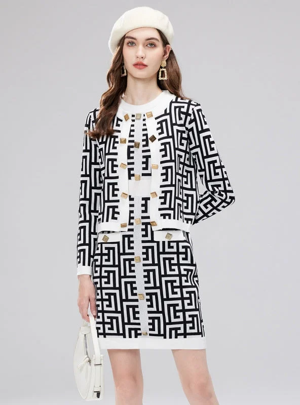 Slim-fit High Waist Contrast Dress+Cardigan Coat Two-piece Cuit Satin unclassified dresses