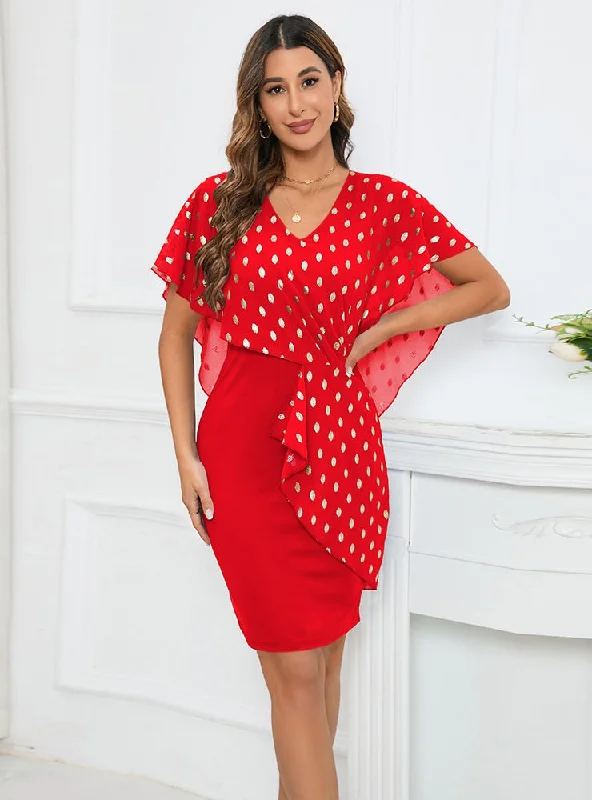 Slim-fit V-neck Gilded Polka-dot Chiffon Dress Bodycon unclassified dresses