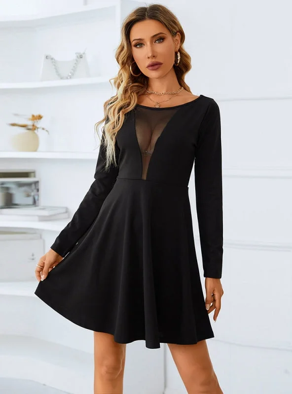 Solid Color Dark V Mesh Backless Dress Chiffon unclassified dresses