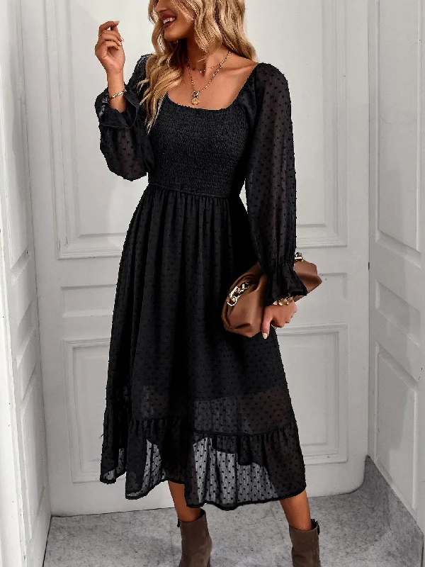 Square Collar Leisure Holiday Dress Lounge unclassified dresses