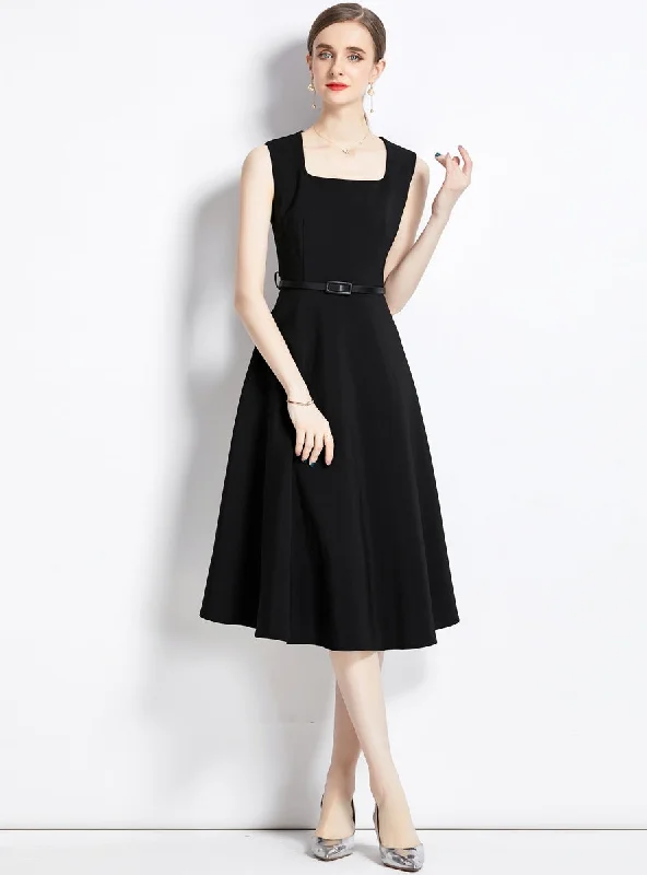 Square Neck Mid-length Big Swing Dress Casual chic unclassified dresses