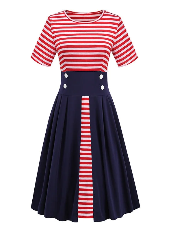 Striped Stitching Retro Contrast Dress Chic unclassified dresses