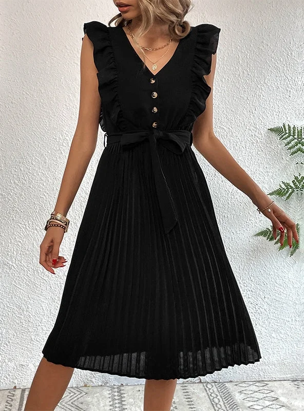 Summer Pleated Sleeveless Flounces Dress Lounge unclassified dresses